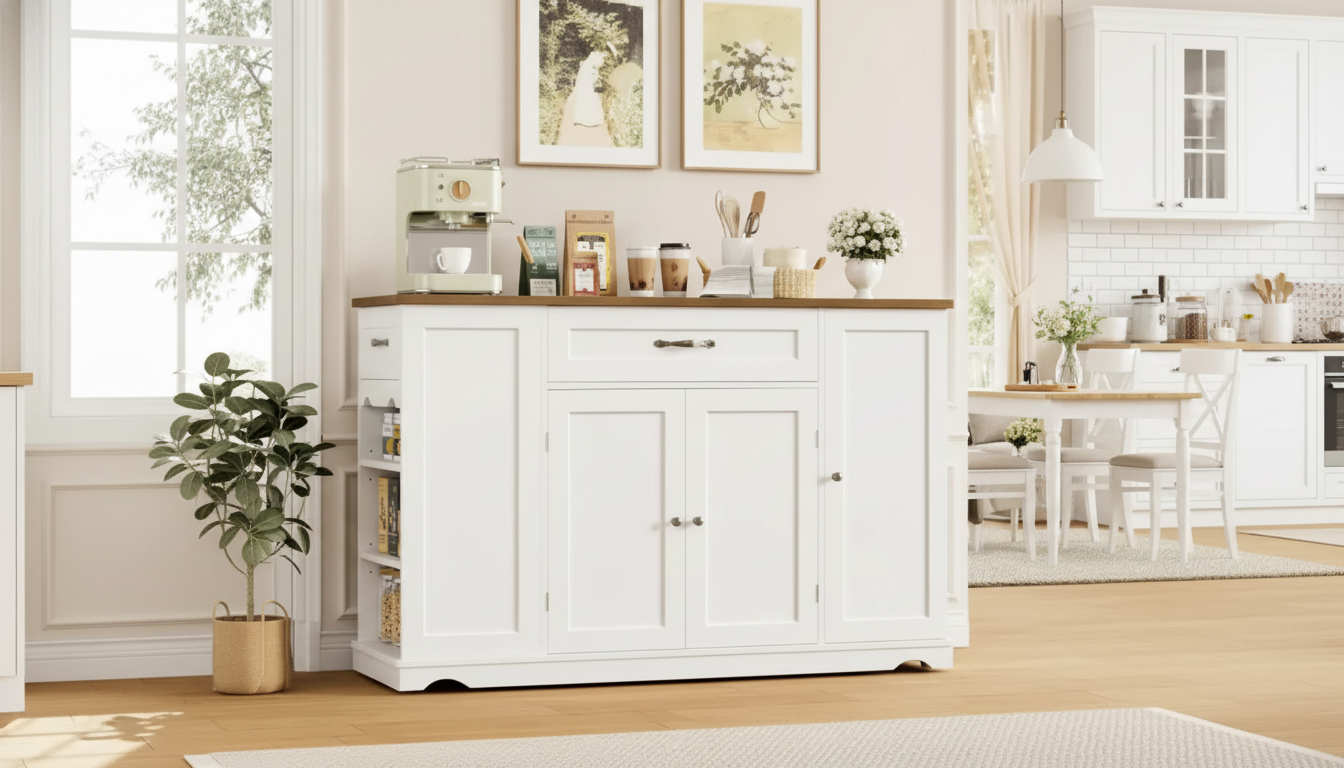 47-Inch Rolling Kitchen Island Cart: 2 Drawers + Storage