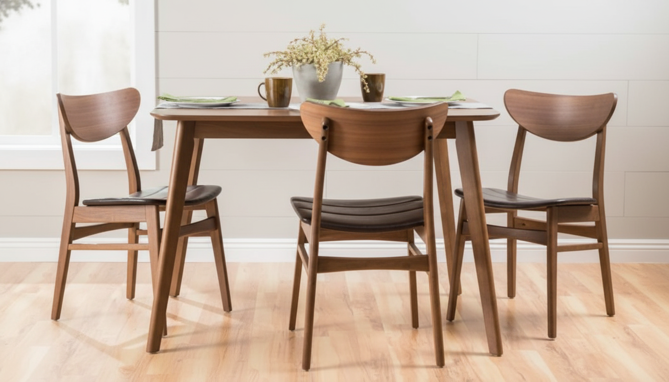 Dark Brown Mid-Century Leather Dining Chairs (Set of 2)