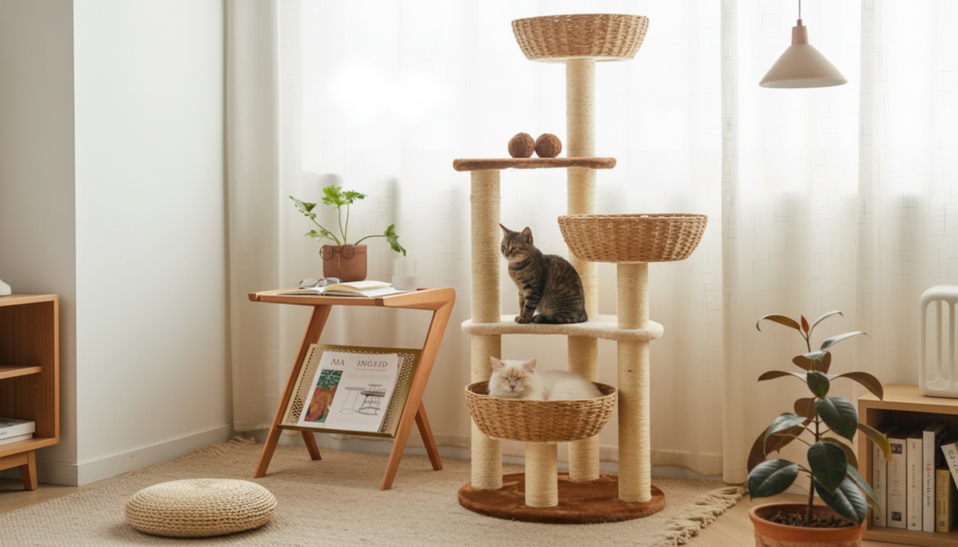 Japanese-Style Rattan Cat Tree: Calm, Minimal Cat Perch
