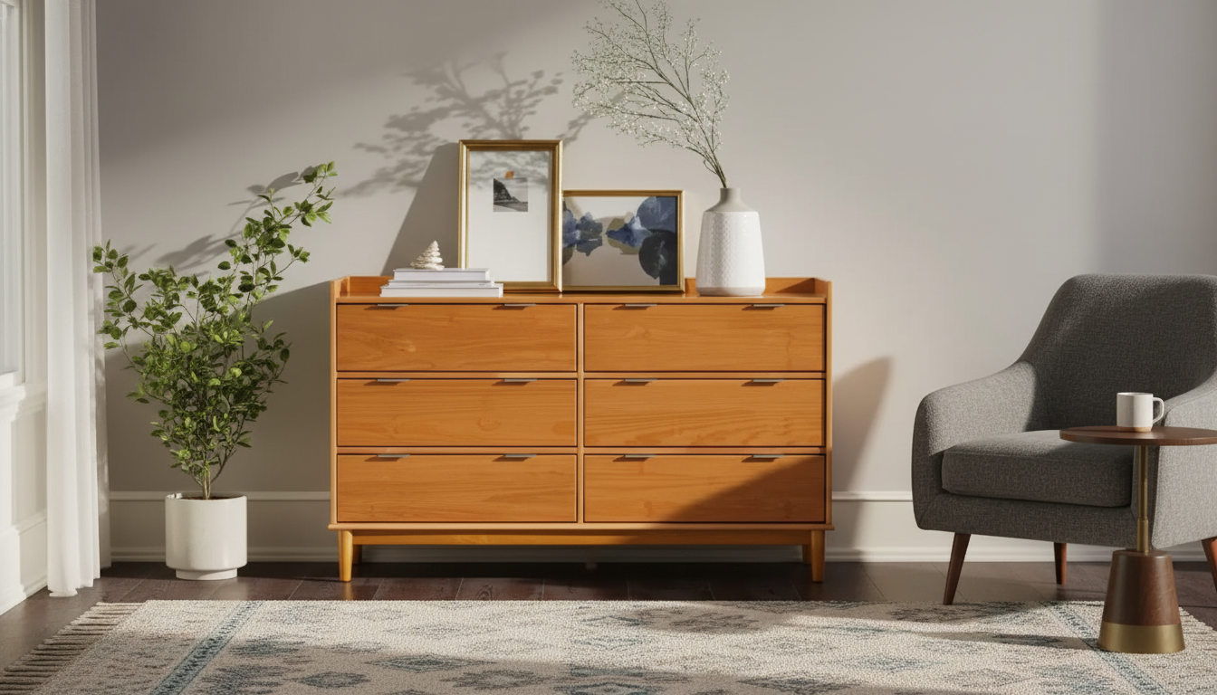 Solid Wood 6-Drawer Dresser with Gallery Top, Modern