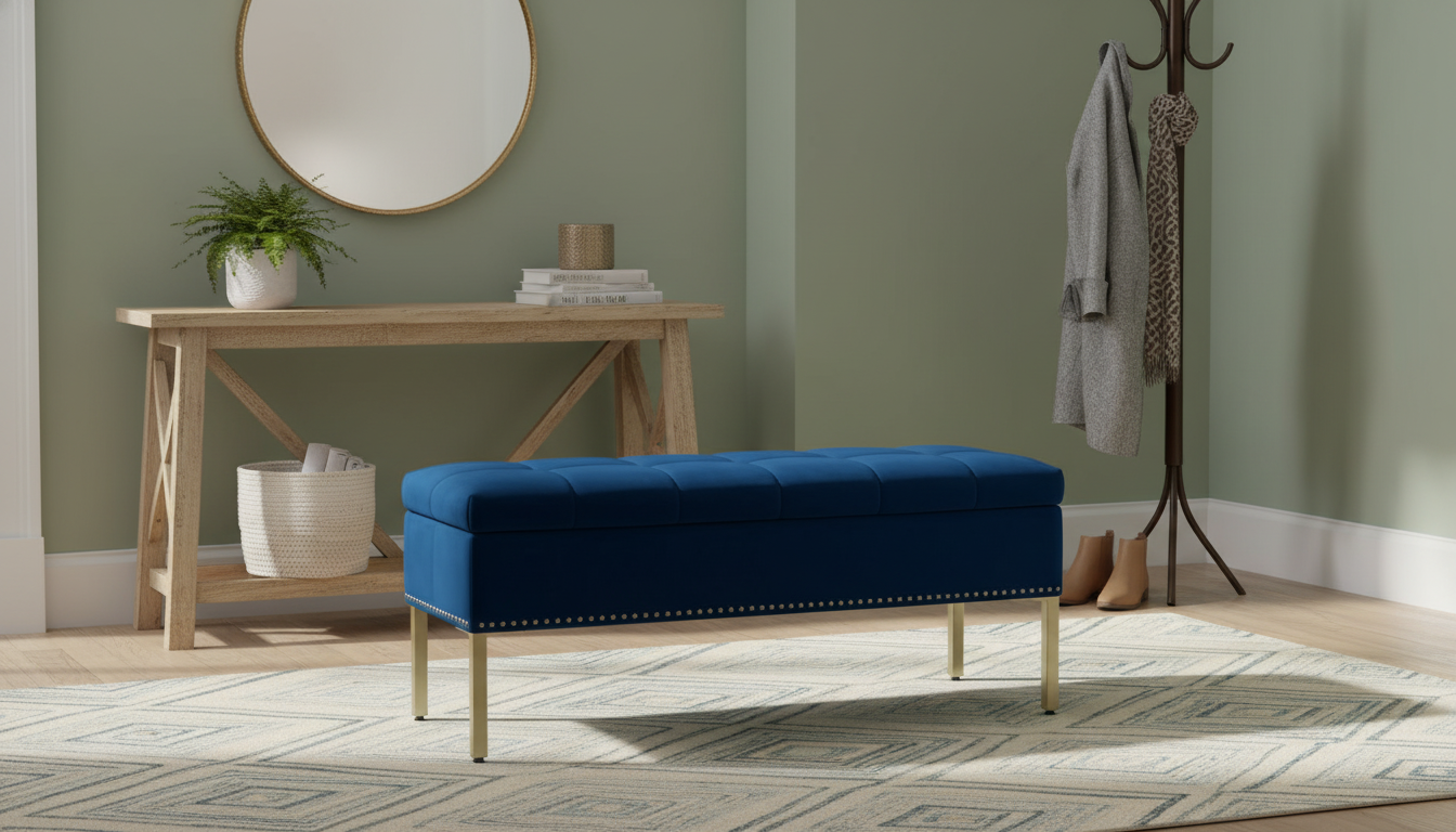 Velvet Flip-Top Storage Bench with Nailhead Trim