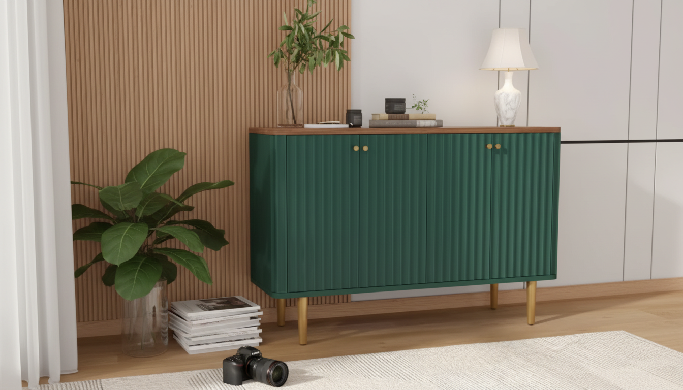 48-Inch Modern Sideboard: 4 Doors, Removable Shelves