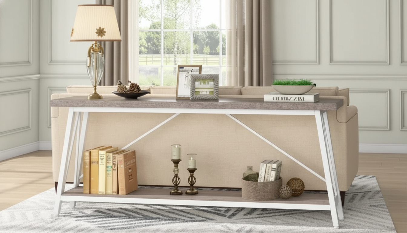 70.9-Inch Extra-Long Industrial Console Table (2-Tier)