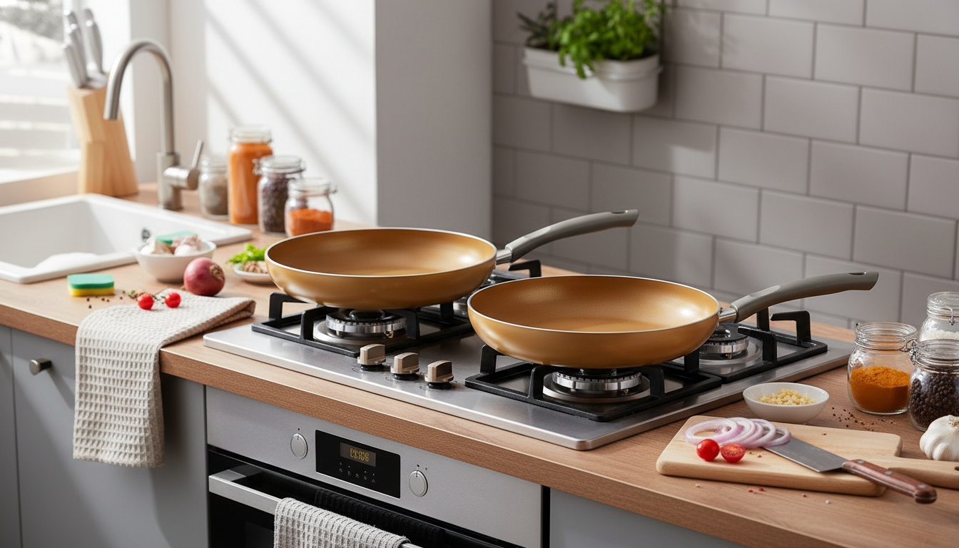Golden Ceramic Nonstick Frying Pan Set: Easy Cleanup