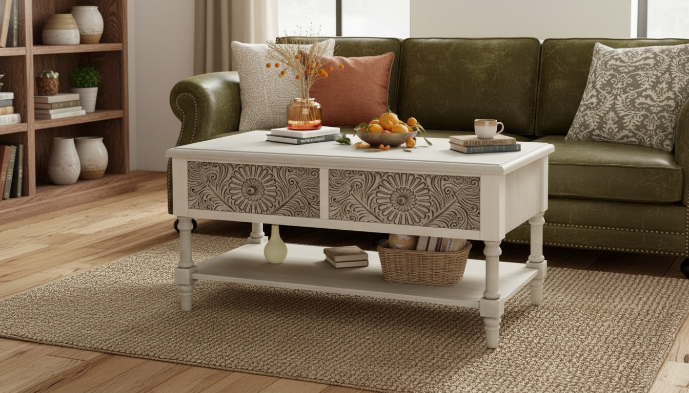 Vintage Farmhouse Coffee Table with Drawers: Storage + Style