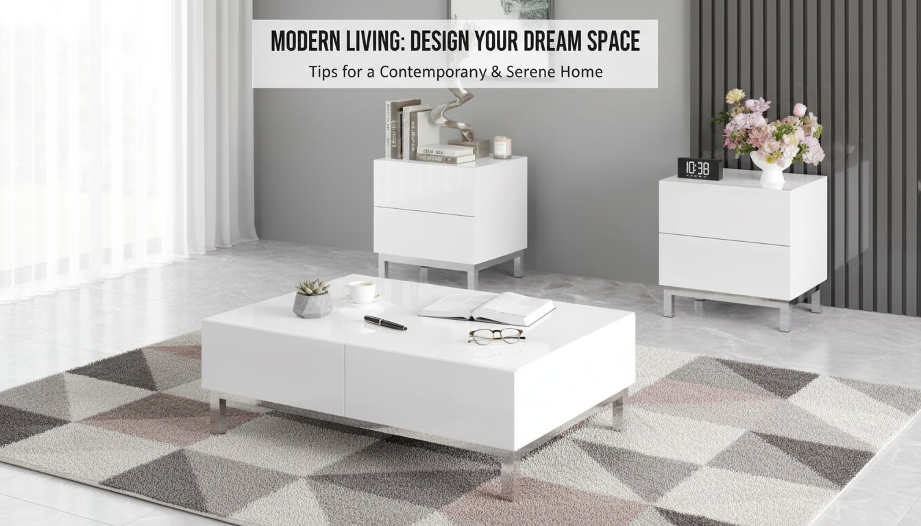 White Minimalist Coffee Table Set (3) with Storage Drawers
